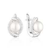 Cercei argint cu perle naturale albe si pietre cu tortita DiAmanti SK23365EL_W-G